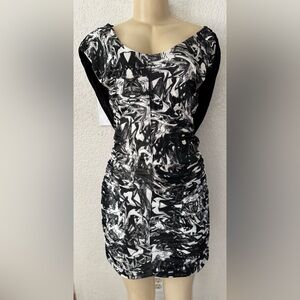Factory off the shoulder sexy Monochrome Swirl Midi Dress party bodycon